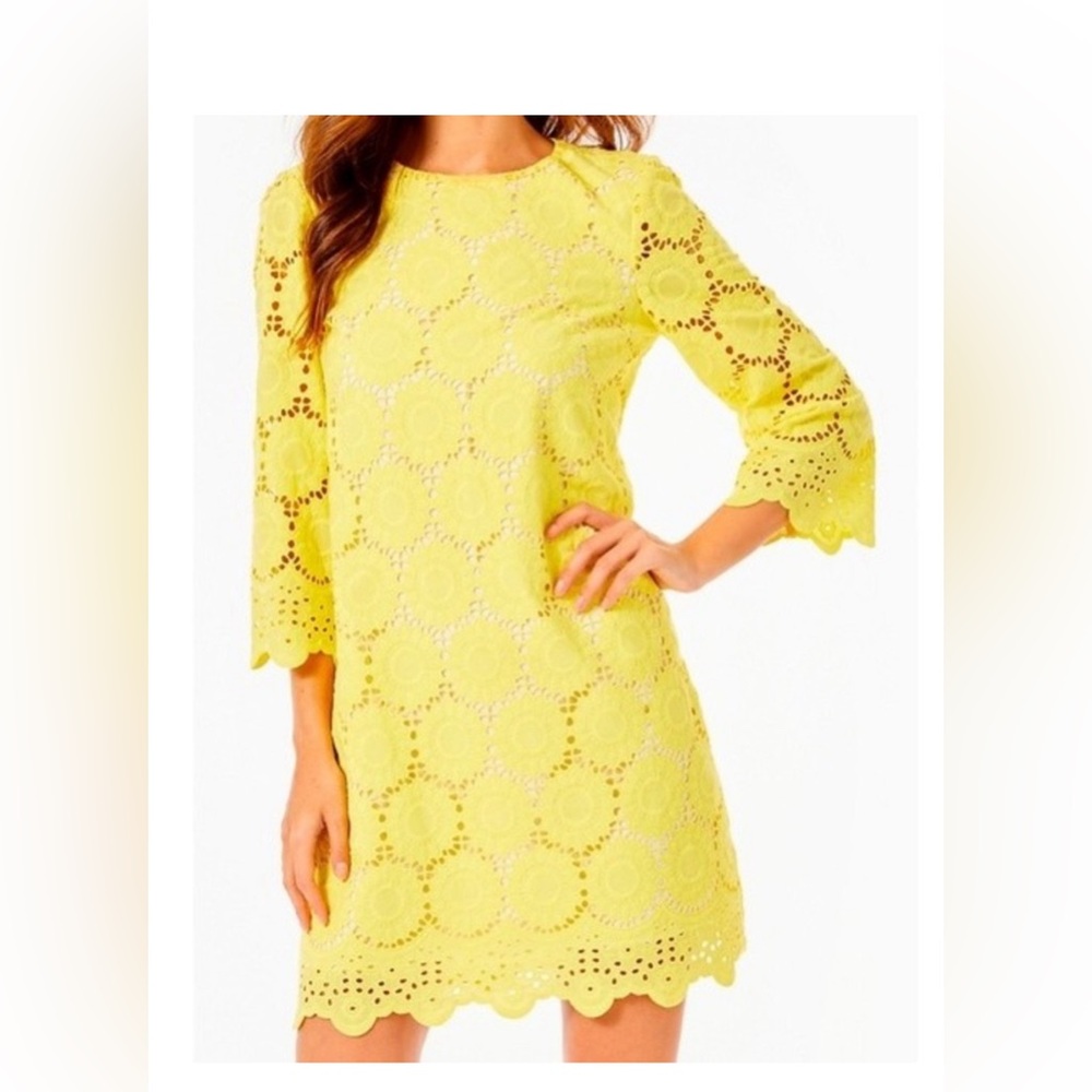 Lilly Pulitzer MARIELLA DRESS Lemon Floral Scallop Eyelet Yellow Size 6 Sunshine
